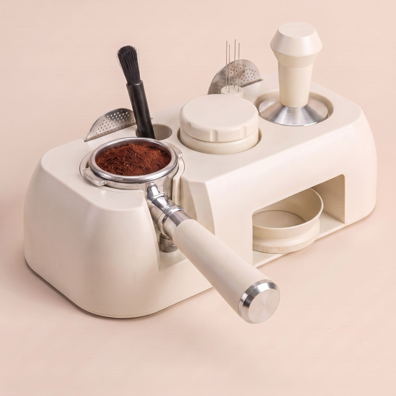 ABS tamping station showing the two 26mm holes for a WDT tool and brush