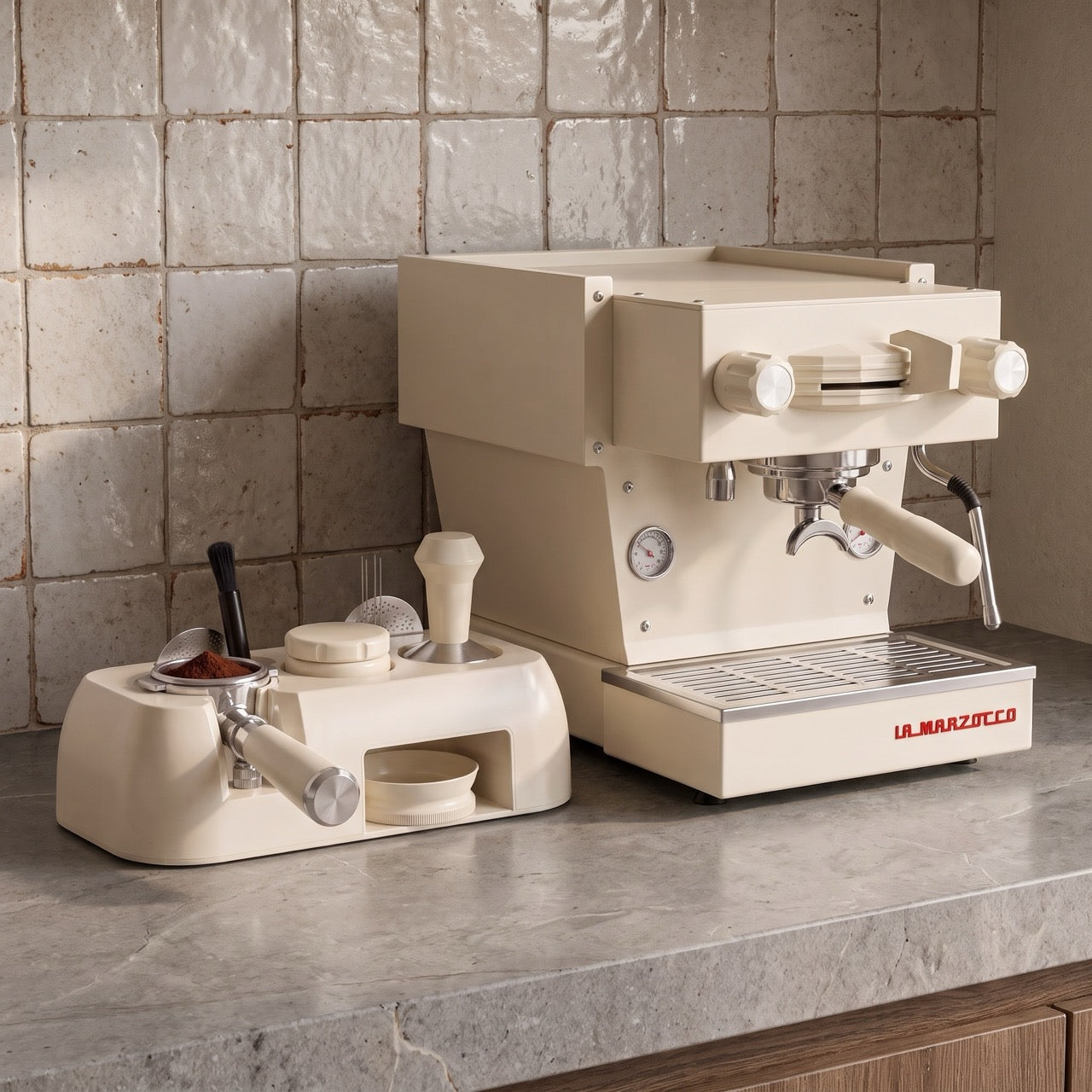 ABS tamping station three-quarter angled view, Sand colourway