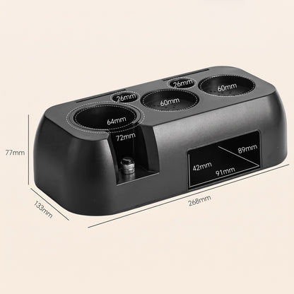 ABS tamping station on a home espresso bench beside a grinder