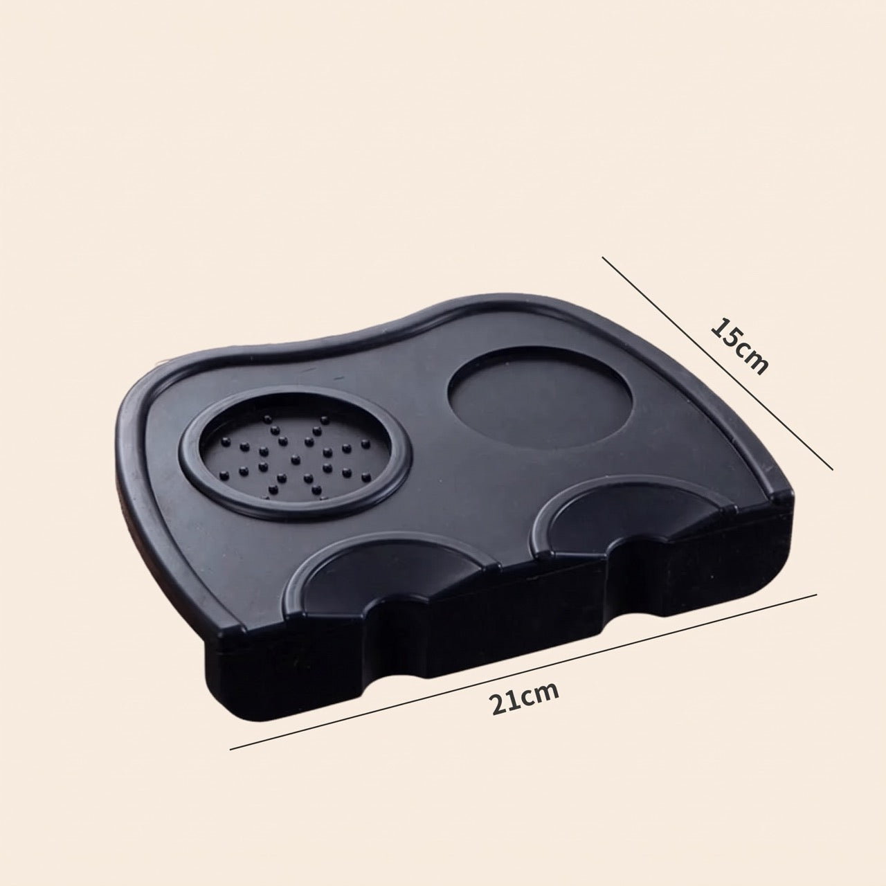 Silicone corner tamping mat angled view, matte black finish