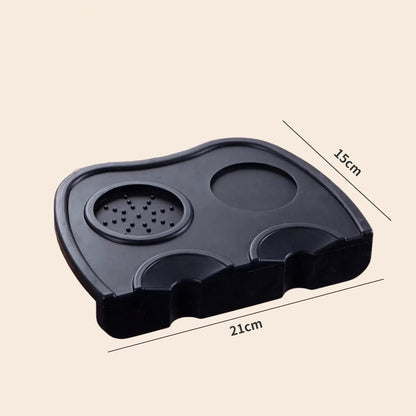 Silicone corner tamping mat angled view, matte black finish