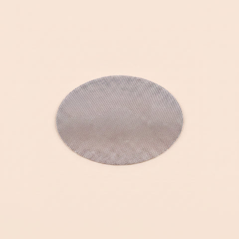 Puck screen top-down view showing the flat stainless mesh disc and bound edge