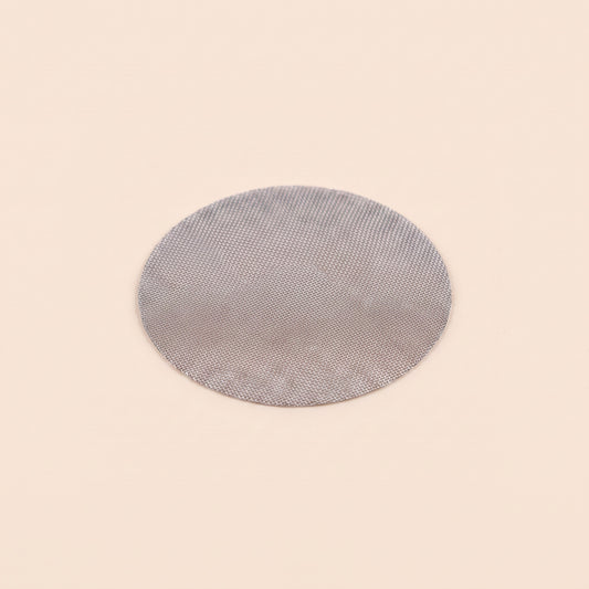 Puck screen top-down view showing the flat stainless mesh disc and bound edge