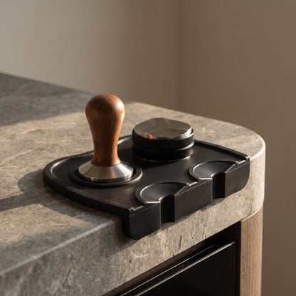 Silicone corner tamping mat, Medium, top-down view showing two wells